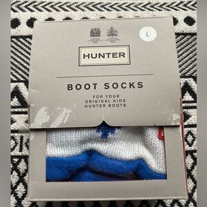 Hunter Kids Blue Fleece Boot Socks with Knitting